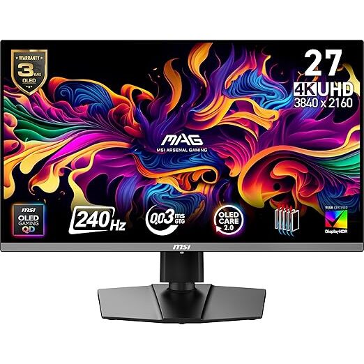 Monitor Gamer Plano MSI MAG 272UP QD-OLED X24, 27" 4K UHD, 240Hz, 0.03ms GTG, HDMI, DP, USB-C