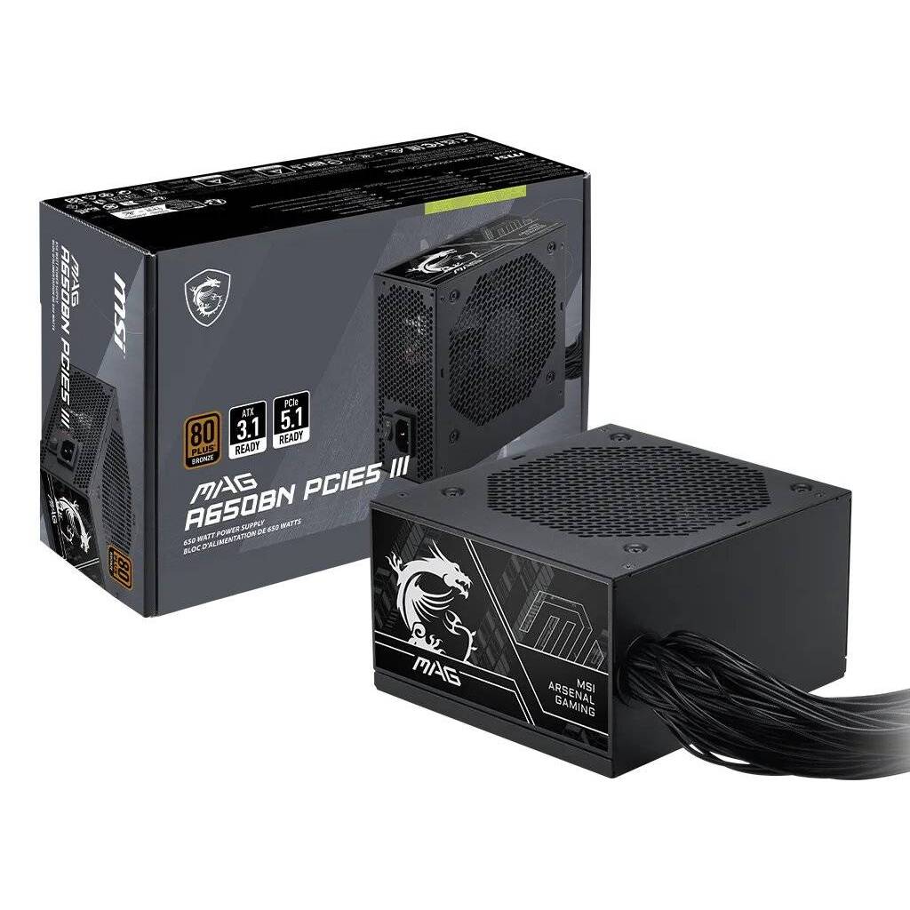 Fuente de Poder MSI MAG A650BN, 650W, Cables Fijos, PFC Activo, Certificada 80 PLUS Bronze